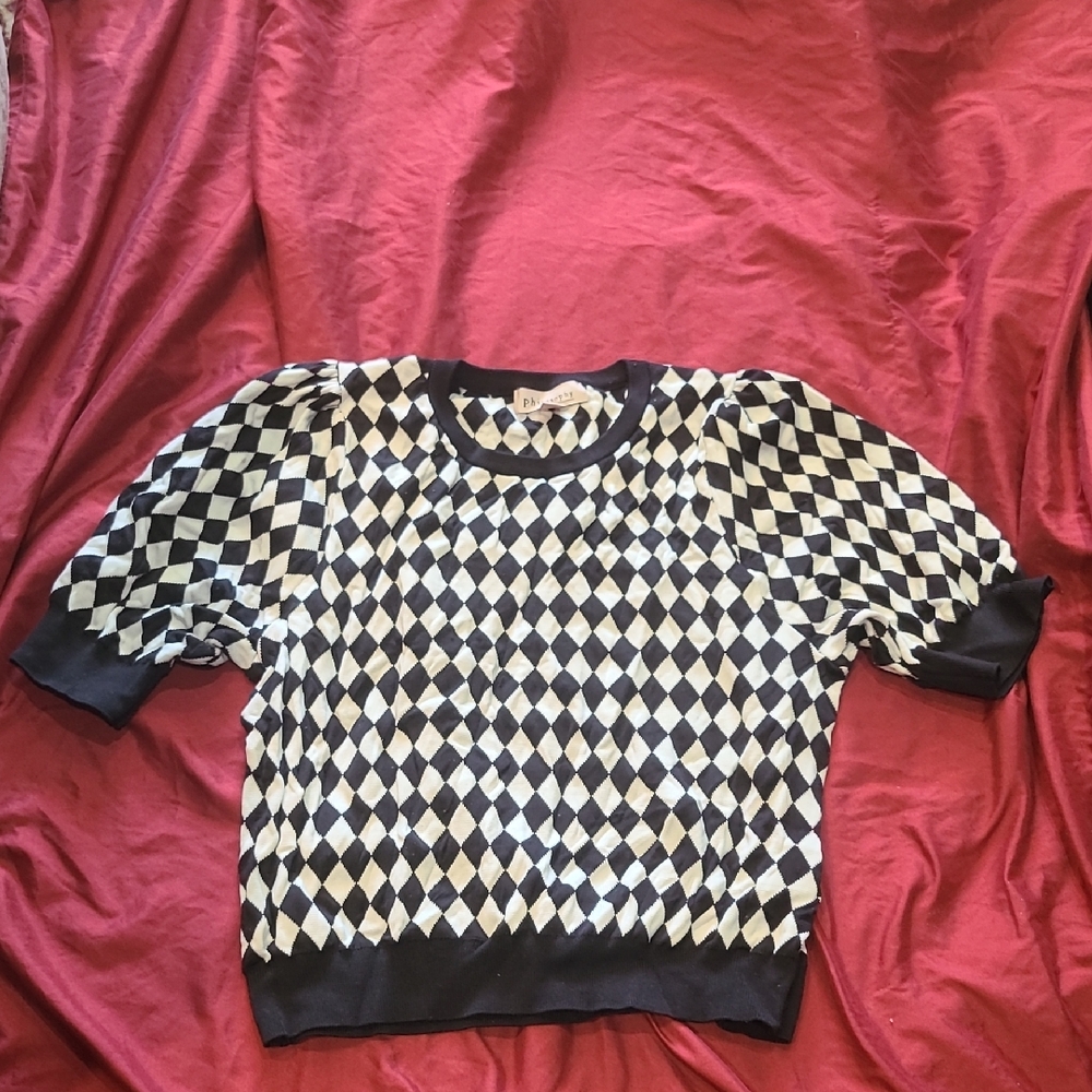 Philosophy Black and White Diamond Pattern Sweater